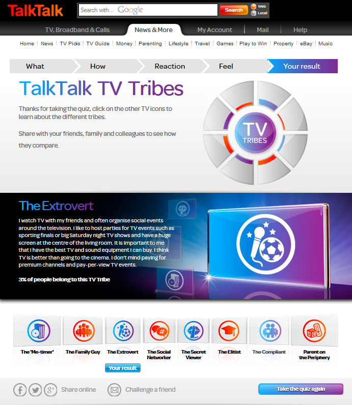 TalkTalk TV Tribes quiz screen 2